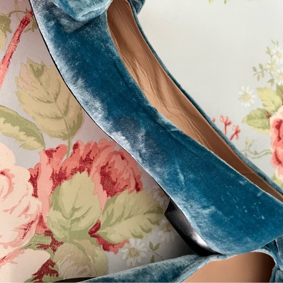 Dee Ocleppo Velvet Bow Teal Turquoise Blue Green Flat Pump Size 9 Leather - Picture 12 of 13